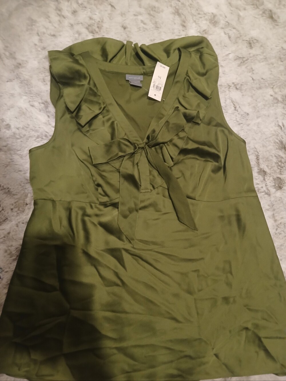 Ann Taylor Olive Green Tie-Neck Ruffle Camisole